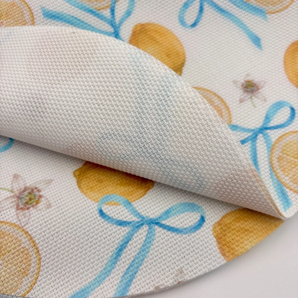 Bright Slice Lemon Tablecloth 60x84 & Mint Ivy‎ 6 Placemats Set Blue Bow Citrus